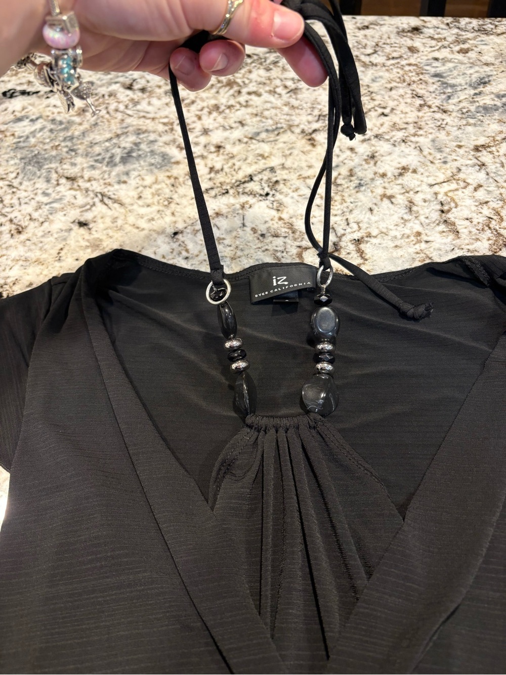Black Y2K Halter Top with Bead Accent - Picture 6 of 10